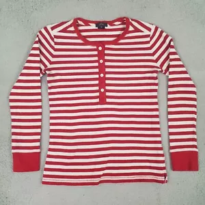 J.CREW Damen Top Gr. XS rot Candy Streifen Henley Waffelstrick Stretch - Bild 1 von 11