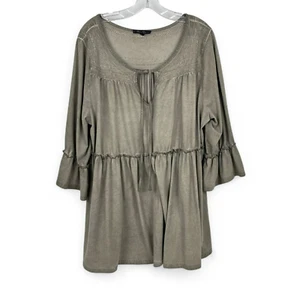Olivia Sky Women's Tunic Blouse 1X Cotton Blend Gray 3/4 Sleeve Pullover Shirt - Picture 1 of 7