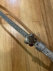 Silver Sparkle Glitter Skinny Belt W/ Silvet Tone Flower Buckle Size Large - Picture 1 of 6
