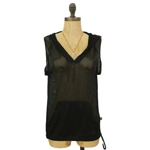 Fabletics Perforated Hoodie Top XS Sleeveless Layering Black Striped EUC B8 - Picture 1 of 5