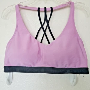 Underarmour Sports Bra Multiple Cross Back Pink Black Band Padded - Picture 1 of 12