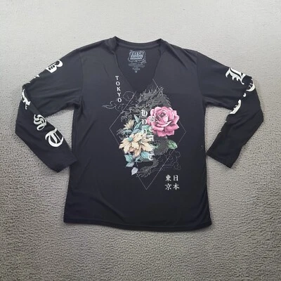 Fresh Laundry Shirt Womens Medium Black Short Sleeve V Neck Tokyo Floral Tee - Image 1 of 4