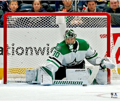 Ben Bishop Dallas Stars Unsigned Green Jersey Making Save 20" x 24" Photo Cover