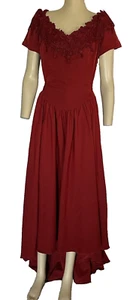 Burgundy Western Tie-Back, Scoop Train,Venice Lace Neckline, Dress, Size X-Large - Picture 1 of 11
