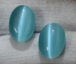 Oval Himmelblau Katzenauge Natur 34-36 Kt Edelstein Paar Zertifiziert Ebay - Bild 1 von 8