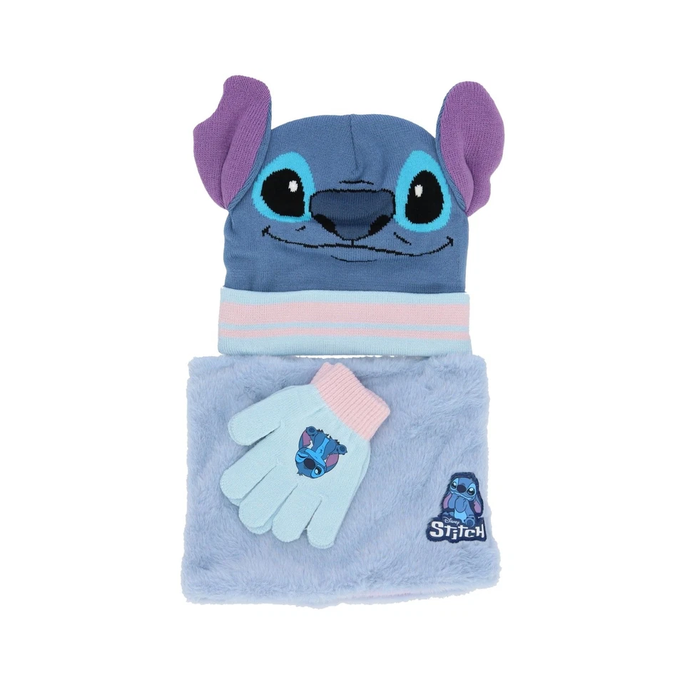 Lilo & Stitch Kinder-Winterset Warme Mütze Handschuhe und Schal Onesize