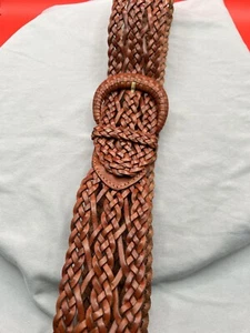 Brown Braided Leather Belt - Women's Size 36 Made in Turkey - Picture 1 of 3