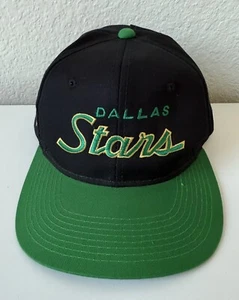 Vtg 90’s Dallas Stars Sports Specialties Script Black Green Snapback NHL - Picture 1 of 15