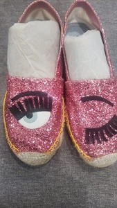 Pre-owned CHIARA FERRAGNI PINK GLITTER SLIP ON Spadrilles SIZE EU 39 8.5US - Picture 1 of 4