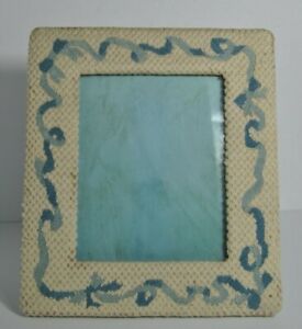 Photo Frame in Blue & White Satin Backing Under Plexi Glass AS IS