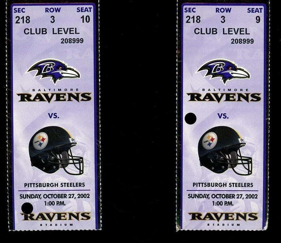 October 27th 2002 Baltimore Ravens vs Pittsburgh Steelers Tickets - Image 1 of 2