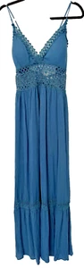 NWOT Cider Maxi Dress Blue Boho Crochet Padded Bra Built in Size XL - Picture 1 of 5