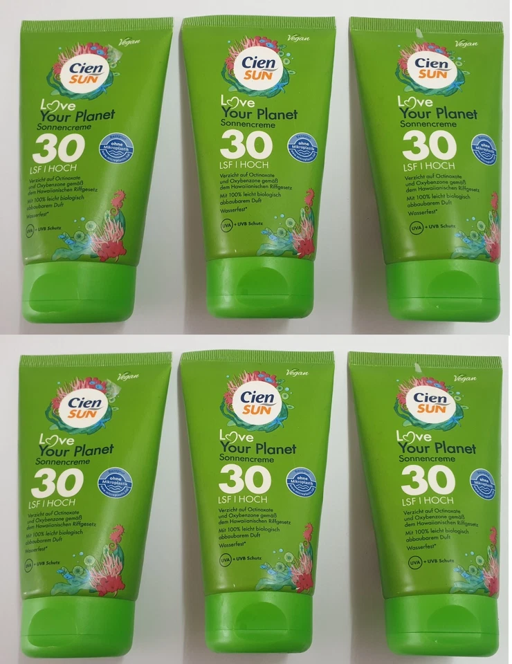 6 x 150 ml Cien Sun Sonnencreme LSF 30 Sonnenschutz ohne Mikroplastik Vegan