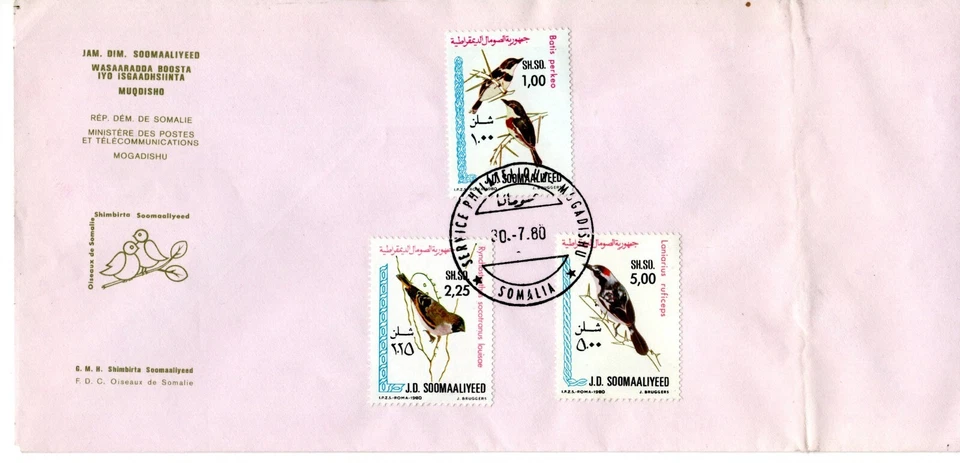 SOMALIA  1980, UCCELLI,  FDC, BUSTA UFFICIALE - Immagine 1 di 1