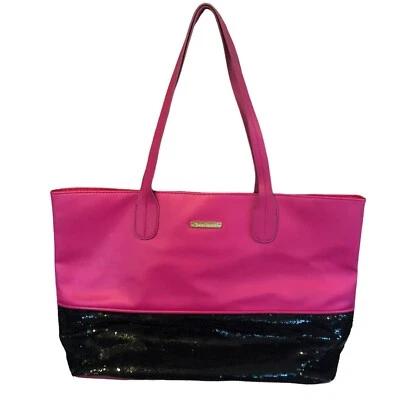 Bolso de Hombro Juicy Couture Rosa Caliente con Banda de Lentejuelas Negras De Colección Cuero Sintético Foto 1 de 4