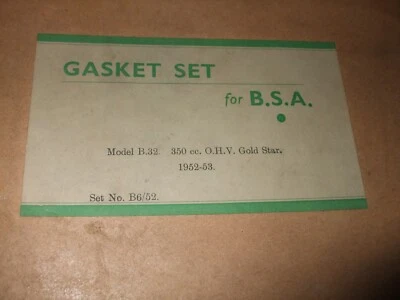 JUEGO DE JUNTAS BSA GOLD STAR B32 350CC 1952/53 B6/52 - NUEVO STOCK ANTIGUO - 2 JUEGOS Foto 1 de 2