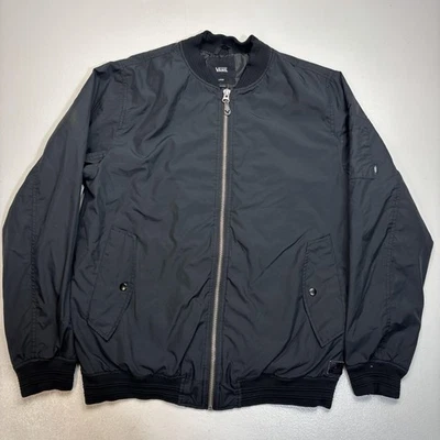 Vans Jacket Mens Large Black Bomber Quilted Lined Zip MA-1 Rib Knit Pockets - Image 1 of 4