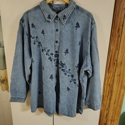 复古 Avenue Blues 女式纽扣牛仔裤花卉刺绣 26/28 — 第 1/4 张图片