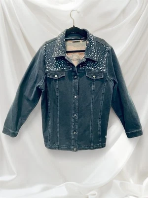 Quacker Factory Dream Jeannes Blue Knit Jacket with Rhinestones Size L A256683 - Image 1 of 4