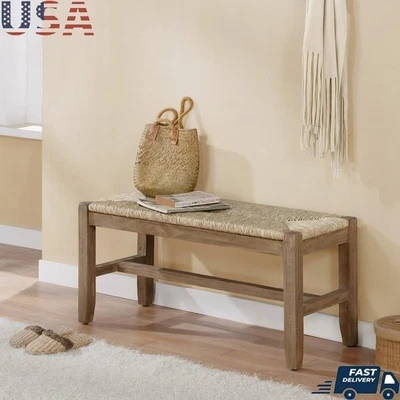 Banco de madera rústico natural pasto marino asiento apresurado interior comedor entrada muebles EE. UU. Foto 1 de 4