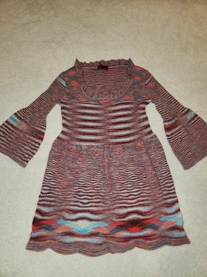MISSONI Abstract Stripe Sweater Dress Tunic Top Size XS S Blue Red Vintage Wool  - Image 1 of 4