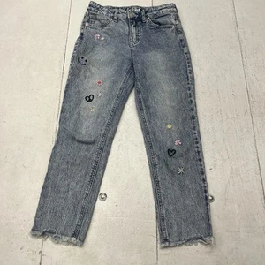 Cat & Jack Blue Medium Wash Embroidered Ankle Straight Jeans Girls Size 8 - Picture 1 of 7