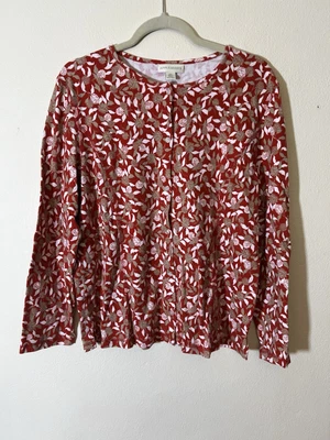 Suéter Cárdigan Mujer Appleseeds XL Rojo Naranja Taupe Hoja Floral Casa de Campo Foto 1 de 4