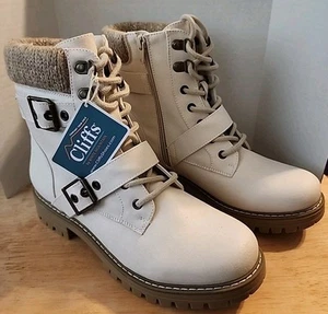 Cliffs by White Mountain Womens Sz 9W Shoes Cream Lace Up Comfort Fashion Boot - Picture 1 of 10