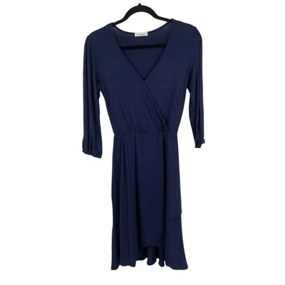 Loveappella dress solid 3/4 sleeve faux wrap blue X-Small XS  - Image 1 of 4