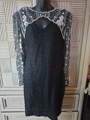 Vestido vintage Lawrence Kazar con cuentas perlas bordadas seda busto 42"    Foto 1 de 4