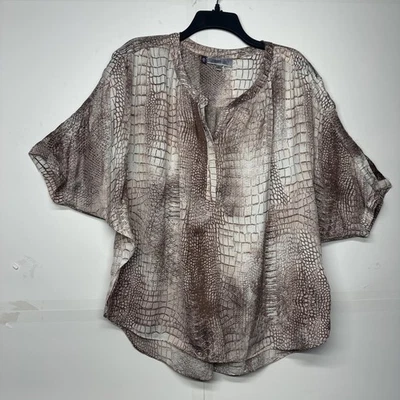 JENNIFER LOPEZ Tunic Top Women’s XL Brown/pink Animal Prints Sleeve Blouse - Image 1 of 4