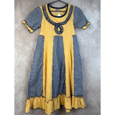 Nuevo con etiquetas Vestido Boutique Lilli Lovebird Niñas Amarillo Azul Guinga Volantes Talla 8 Foto 1 de 4