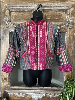 Chaqueta bordada vintage reversible colorida de algodón con detalle de cáñamo grande Foto 1 de 4