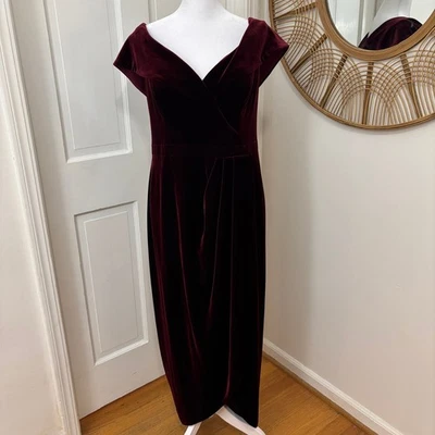 Xscape бордовый бархат с плеча платье официальный Рождество вечернее платье 14P - Изображение 1 из 4