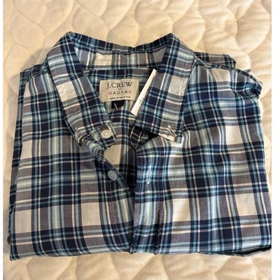NWT J.Crew Madras Plaid Button Down Long Sleeve Cotton Shirt Mens Size L - Image 1 of 4