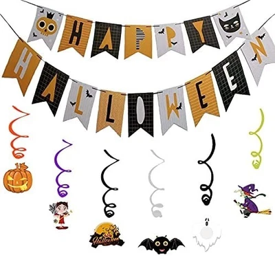 BANNER HALLOWEEN - TEMA DE MIEDO DE BANDERÍN - DECORACIONES COLGANTES DE TECHO BN Foto 1 de 4