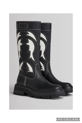 NUEVO CON ETIQUETAS Bershka Botas Vaqueras Negro/Blanco Talla 8.5 $100 Foto 1 de 4