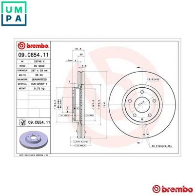2x BRAKE DISC 09.C654.11 FOR MAZDA PY-RPR/VPS/ZA/Y8 2.5L SH-VPTSSHY4/SHY1 2.2L - Image 1 of 4