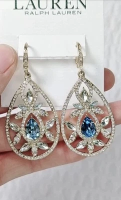 Pendientes colgantes ovalados Ralph Lauren araña decorativa transparente topacio aguamarina color cristales Foto 1 de 2