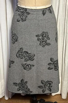 Willi Smith Womens Blk/White Herringbone And Floral Knee L Skirt Sz 14 Used Foto 1 de 4