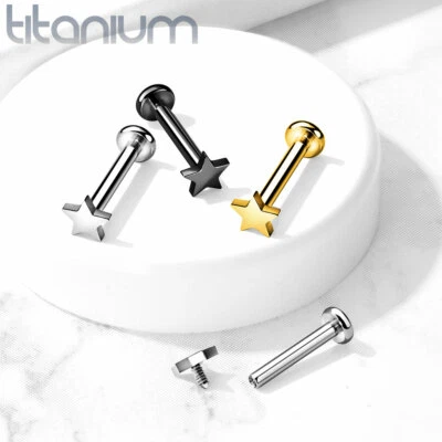Implant Grade titanium Internally Threaded Star Top Labret Stud Ear Cartilage  - Image 1 of 4