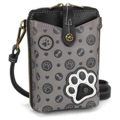 New Chala Snap Crossbody Vegan Organizer Phone Bag PAW PRINT  Gray Cat Dog RFID - Image 1 of 4