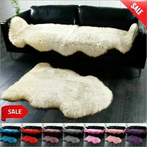 New Soft Sheepskin Rug Plain Fluffy Skin Faux Fur Fake Rug Cheap Washable Mats - Picture 1 of 13