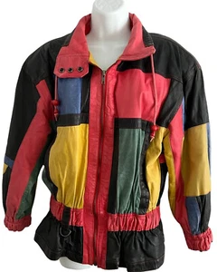 Adler Vintage Jacket Women's Small Color Block Leather Bomber Parka 80s 90s Y2K - Picture 1 of 24