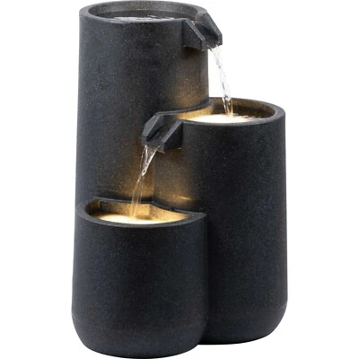 Gartenbrunnen mit LED Brunnen 3 Stufig Springbrunnen mit Pumpe Anthrazit - Bild 1 von 3