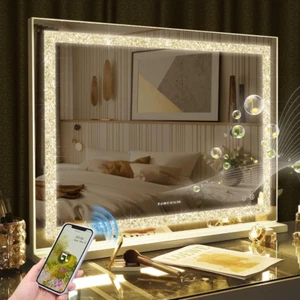 Specchio Da Trucco Bluetooth Hollywood, 80 X 60 Cm, Con Illuminazione, Diamante - Foto 1 di 12