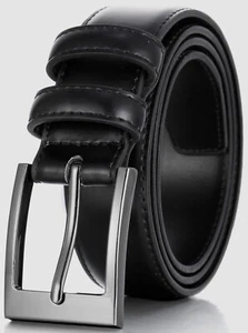 $59 Mio Marino Mens Black Genuine Leather Silver Harness Buckle Dress Belt US 34 - Picture 1 of 3