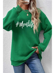 NicholesGifts Women Letter Graphic Mom Life Round Neck Sweatshirt - Picture 1 of 60