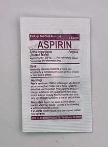 20 ASPIRIN TABLETS 325 MG - 10 PACKETS OF 2 FIRST AID SURVIVAL EMERGENCY KIT - Picture 1 of 2
