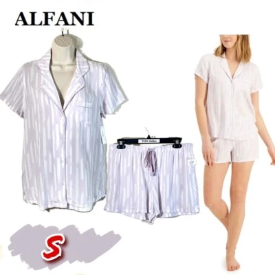 NWD Alfani S Printed Notch Collar Pajama Shorts Set Lilac Ikat 100116775MS - Image 1 of 4